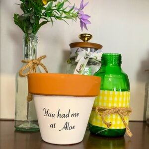 Handcrafted, hand-painted White terra-cotta ‘ you had me at Aloe, Pot
